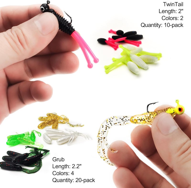 VMSIXVM Crappie Lures Tube Lures Jigs Heads Worms Swimbaits Kit, 165, 124, 50 Pcs Pre-Rigged Crappie Jigs Tube Hooks Soft Plastic Grub Worms Baits for Bass Trout Freshwater Saltwater Fishing - Image 5